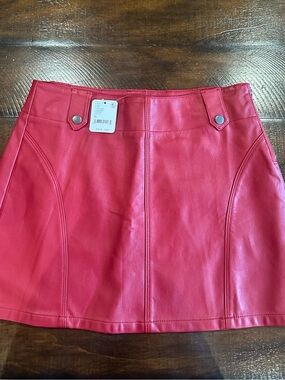 We The Free Red Faux Leather Mini Skirt with Snap Details